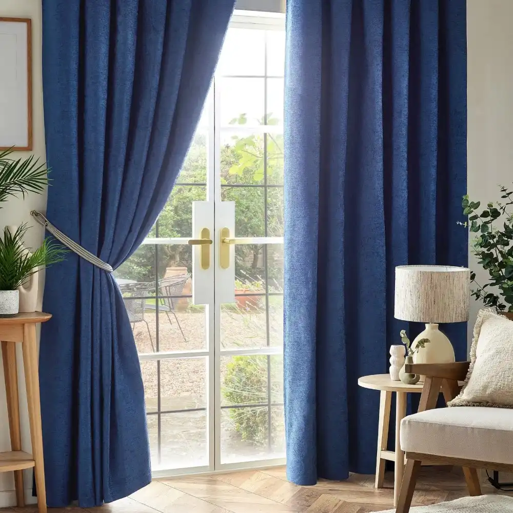 Teal Leaf Print Grommet Blackout Curtain