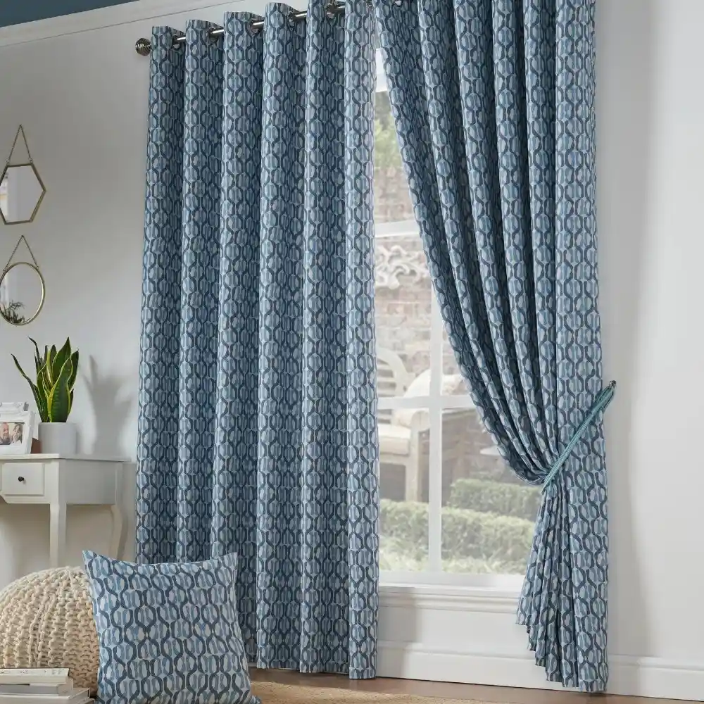 Teal Leaf Print Grommet Blackout Curtain