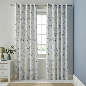 Teal Leaf Print Grommet Blackout Curtain
